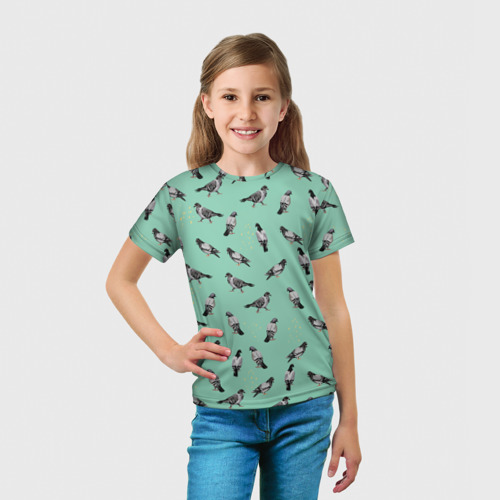 Детская футболка 3D Голуби на зеленом, цвет 3D печать - фото 5