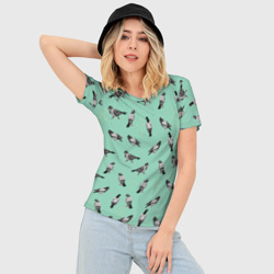 Женская футболка 3D Slim Голуби на зеленом - фото 2