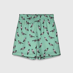 Детские спортивные шорты 3D Голуби на зеленом