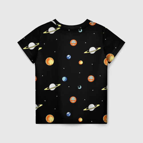 Детская футболка 3D с принтом Планеты в космосе, вид сзади #1