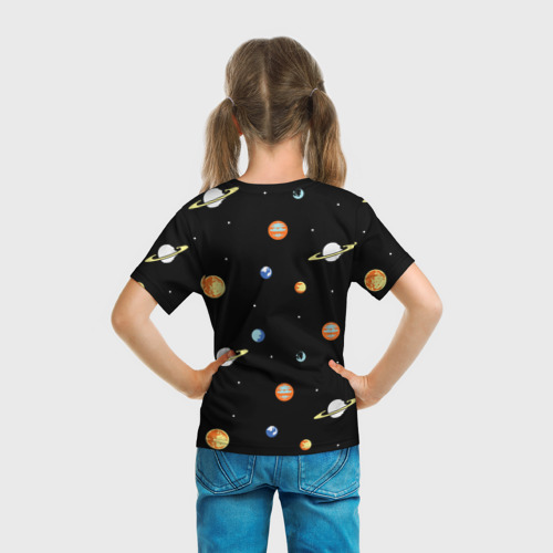 Детская футболка 3D с принтом Планеты в космосе, вид сзади #2