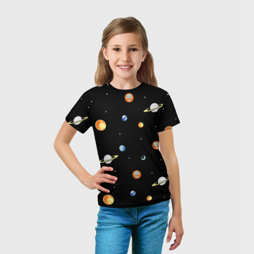Детская футболка 3D с принтом Планеты в космосе, вид сбоку #3