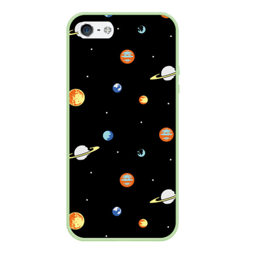 Чехол для iPhone 5/5S матовый Планеты в космосе, цвет салатовый