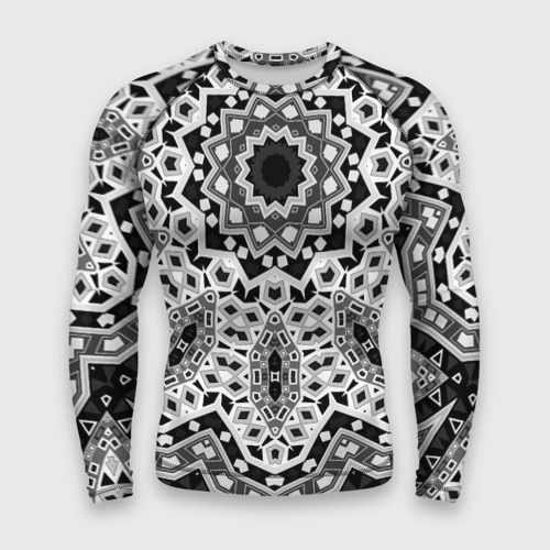 Мужской рашгард 3D Черно-белый этнический орнамент мандала, цвет 3D печать