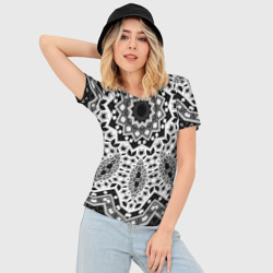 Женская футболка 3D Slim Черно-белый этнический орнамент мандала - фото 2