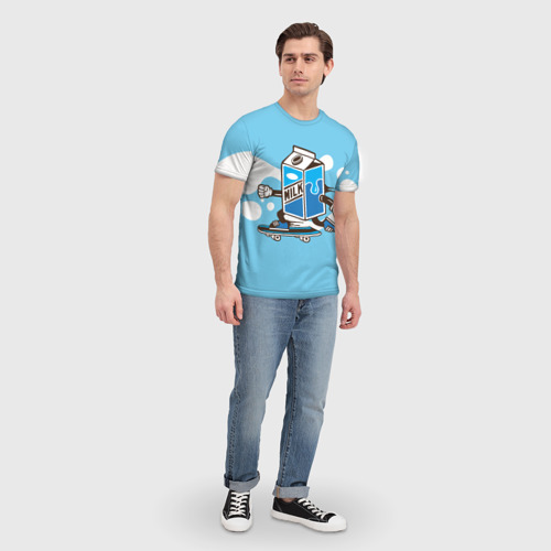 Мужская футболка 3D с принтом Пачка молока на    скейте, вид сбоку #3