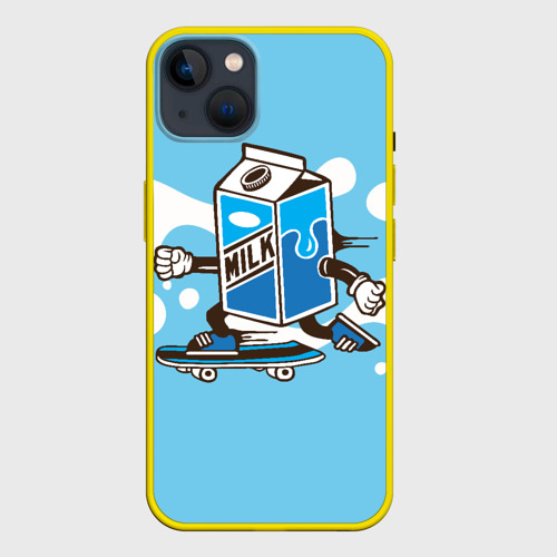Чехол для iPhone 14 Plus с принтом Пачка молока на    скейте, вид спереди #2