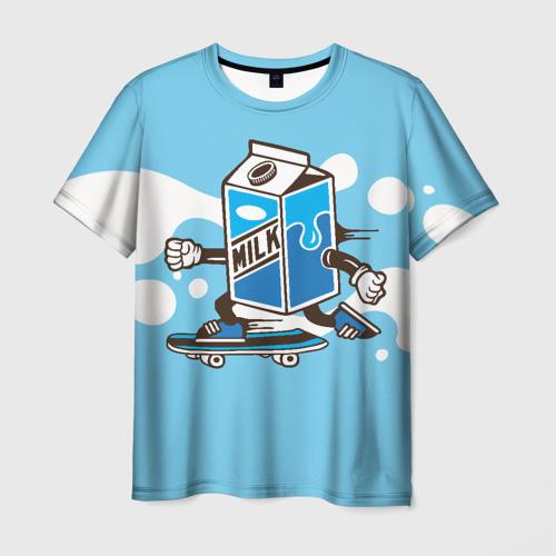 Мужская футболка 3D с принтом Пачка молока на    скейте, вид спереди #2