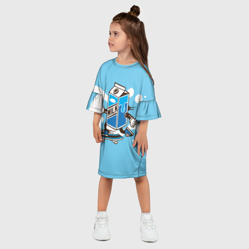 Детское платье 3D с принтом Пачка молока на    скейте, фото на моделе #1