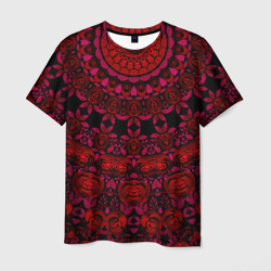 Мужская футболка 3D Красно черная мандала калейдоскоп