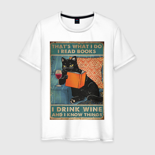 Мужская футболка из хлопка с принтом Кот ученый, вид спереди №1