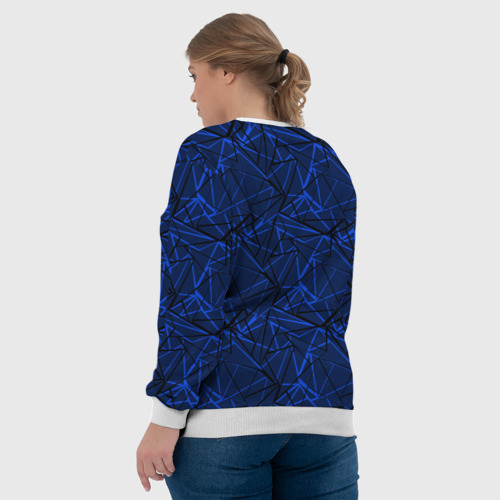 Женский свитшот 3D с принтом Черно-синий геометрический  узор, вид сзади #2