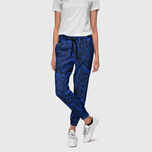 Женские брюки 3D с принтом Черно-синий геометрический  узор, фото на моделе #1