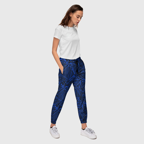 Женские брюки 3D с принтом Черно-синий геометрический  узор, вид сбоку #3