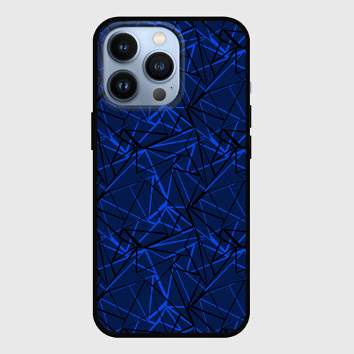 Чехол для iPhone 13 Pro с принтом Черно-синий геометрический  узор, вид спереди #2