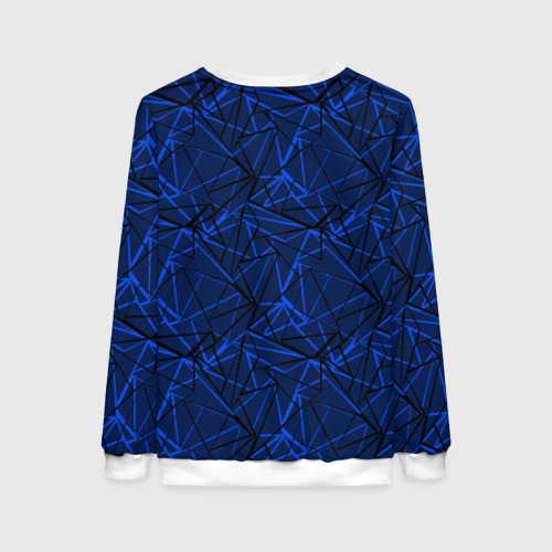 Женский свитшот 3D с принтом Черно-синий геометрический  узор, вид сзади #1