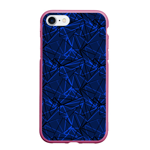 Чехол для iPhone 7/8 матовый с принтом Черно-синий геометрический  узор, вид спереди #2