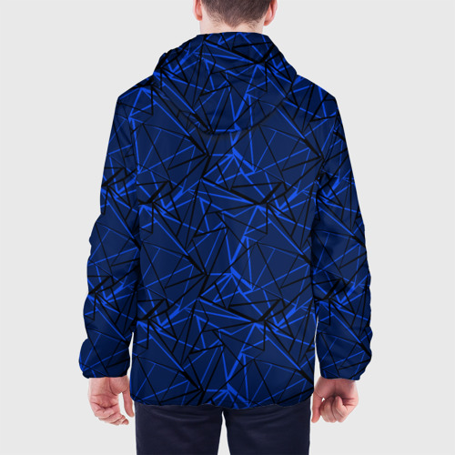 Мужская куртка 3D с принтом Черно-синий геометрический  узор, вид сзади #2