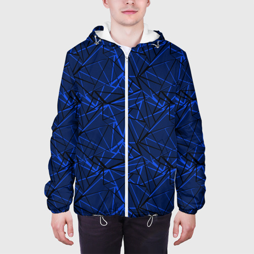 Мужская куртка 3D с принтом Черно-синий геометрический  узор, вид сбоку #3
