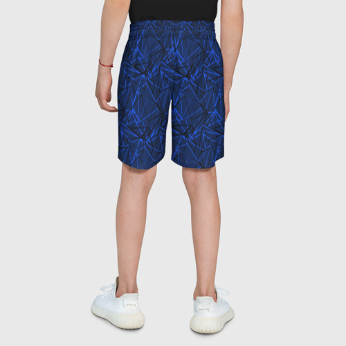 Детские спортивные шорты 3D с принтом Черно-синий геометрический  узор, вид сзади #2