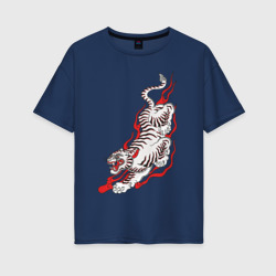 Женская футболка хлопок Oversize Тигр самурая