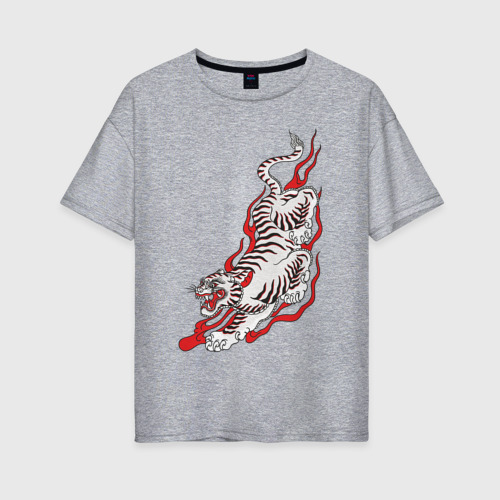 Женская футболка хлопок Oversize с принтом Тигр самурая, вид спереди #2