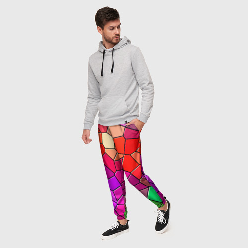 Мужские брюки 3D с принтом Мозаика цветная, фото на моделе #1