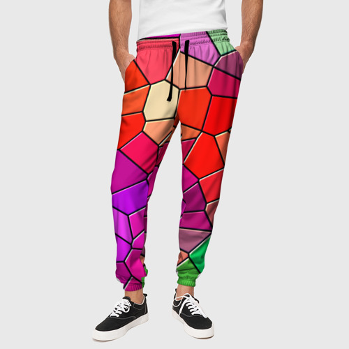 Мужские брюки 3D с принтом Мозаика цветная, вид сбоку #3