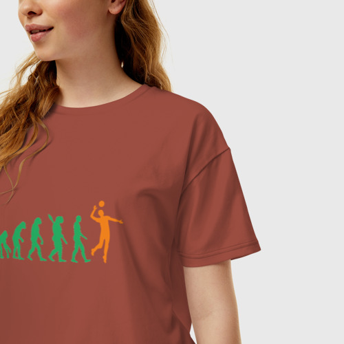 Женская футболка хлопок Oversize Эволюция волейбола, цвет кирпичный - фото 3