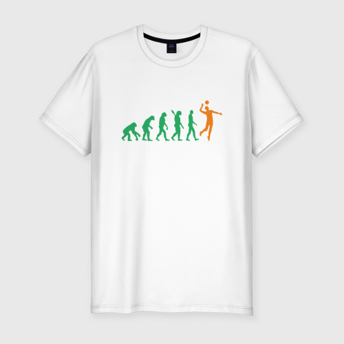 Мужская приталенная футболка из хлопка с принтом Эволюция волейбола, вид спереди №1