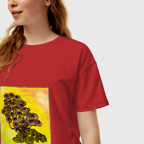 Женская футболка хлопок Oversize Психоделические грибы, цвет красный - фото 3