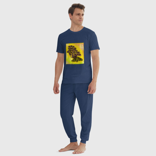 Мужская пижама хлопок Психоделические грибы, цвет темно-синий - фото 5