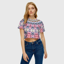 Женская футболка Crop-top 3D Бирюзово-розовый калейдоскоп мандала - фото 2