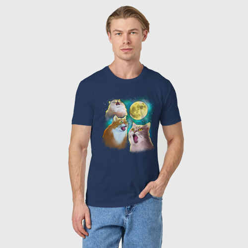 Мужская футболка хлопок с принтом Котики воют на Луну, фото на моделе #1