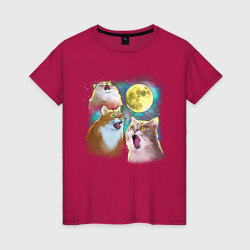 Женская футболка хлопок Котики воют на Луну