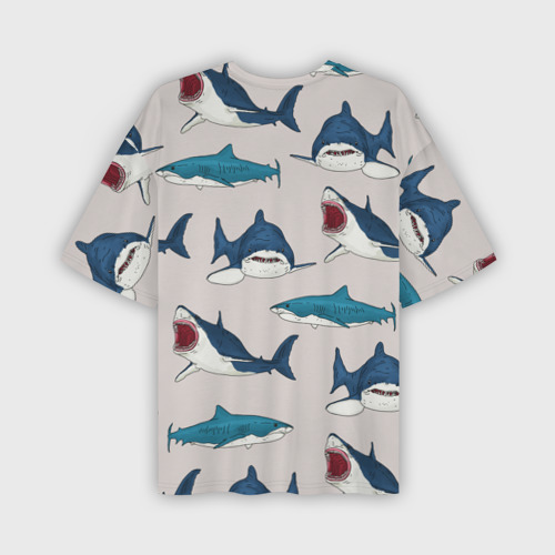 Мужская футболка oversize 3D Кровожадные акулы паттерн, цвет 3D печать - фото 2