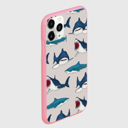 Чехол для iPhone 11 Pro Max матовый Кровожадные акулы паттерн - фото 2