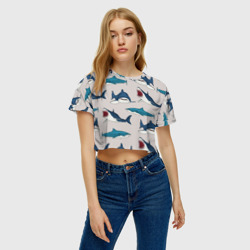 Женская футболка Crop-top 3D Кровожадные акулы паттерн - фото 2