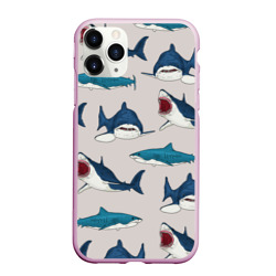 Чехол для iPhone 11 Pro Max матовый Кровожадные акулы паттерн