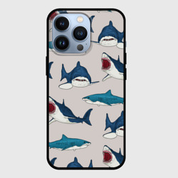 Чехол для iPhone 13 Pro Кровожадные акулы паттерн