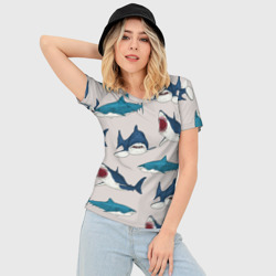 Женская футболка 3D Slim Кровожадные акулы паттерн - фото 2