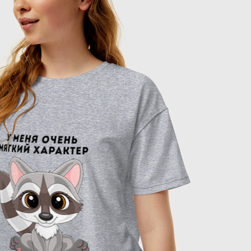 Женская футболка хлопок Oversize Мягкий характер милый енот, цвет меланж - фото 3