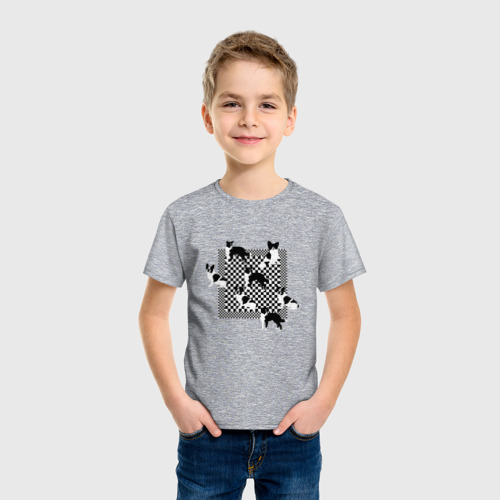 Детская футболка хлопок Черно-белые собачки, цвет меланж - фото 3