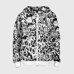 Детская толстовка 3D на молнии Graffiti white on black