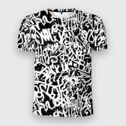 Мужская футболка 3D Slim Graffiti white on black