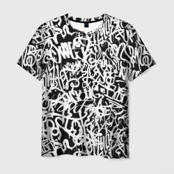 Мужская футболка 3D Graffiti white on black