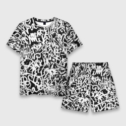 Мужской костюм с шортами 3D Graffiti white on black