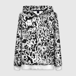 Женская толстовка 3D на молнии Graffiti white on black