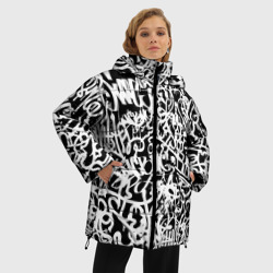 Женская зимняя куртка Oversize Graffiti white on black - фото 2