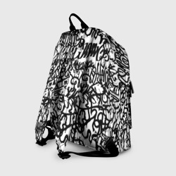 Рюкзак с принтом Graffiti black on white для любого человека, вид сзади №1. Цвет основы: белый
